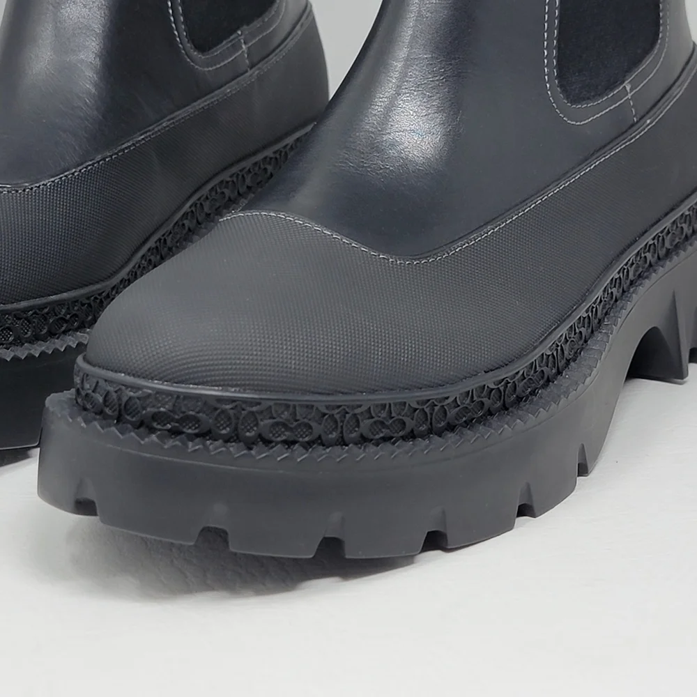 Coach Women's Pull Up Bootie Jayla Leather Bootie Size 9.5 B Black Chunky New